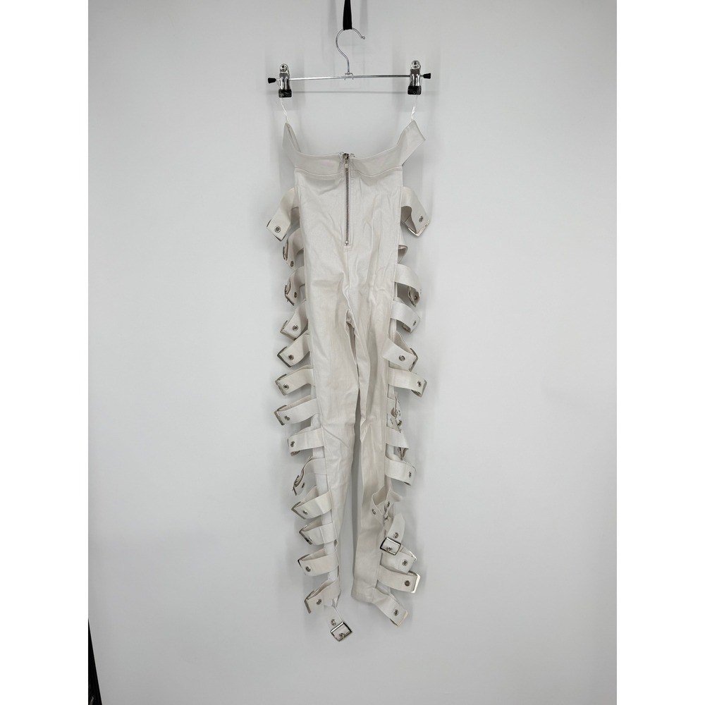 NEW Akira Hit With The Bullish Exposed Pant White Buckle Cut Out Y2K Rave Medium - Picture 6 of 10